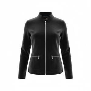 Talbots Petites Black Velour Zip Front Jacket Mock Neck Small Utility Sporty